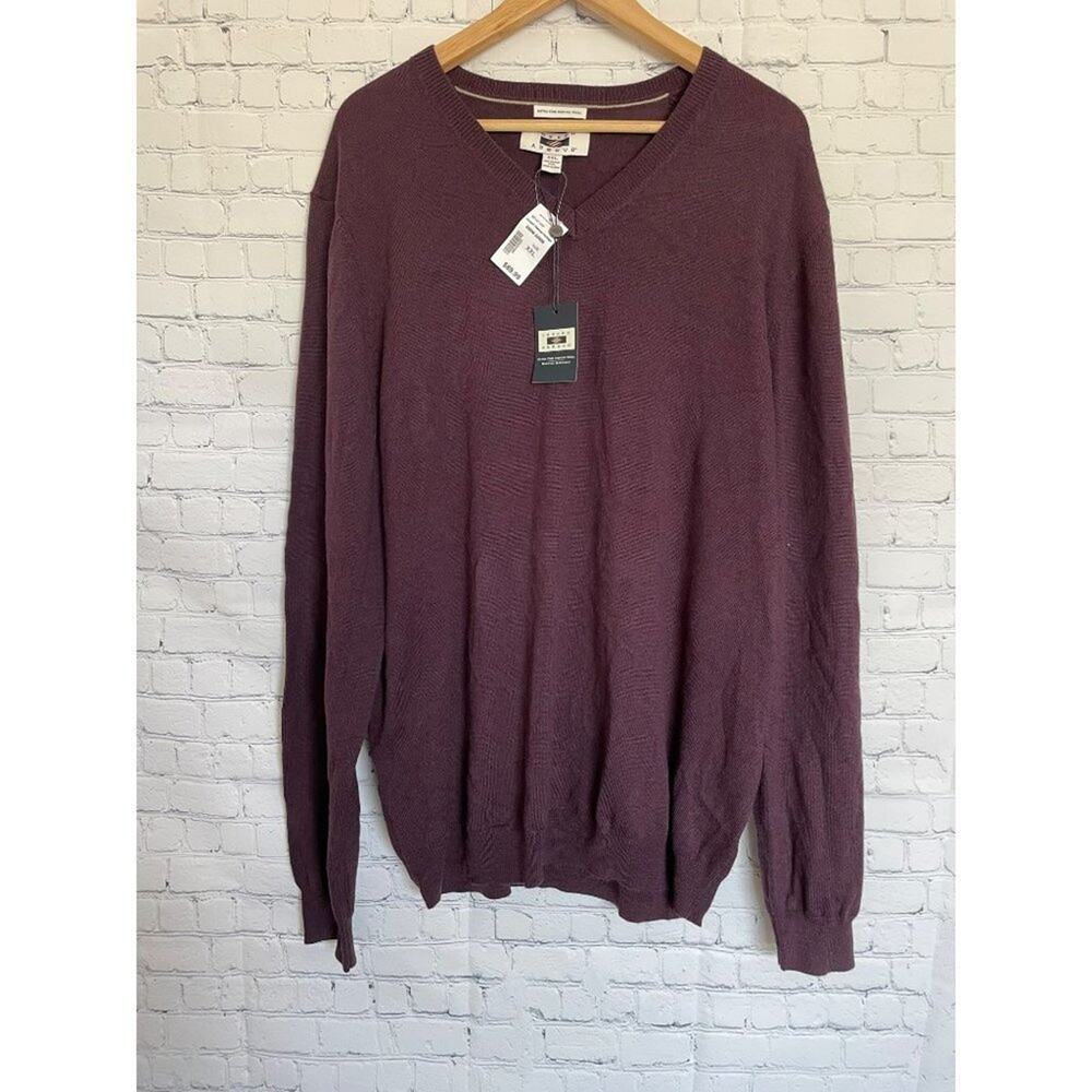 JOSEPH ABBOUD. BRAND NEW! Burgundy V-Neck Sweater. Extra Fine Merino Wool. XXL